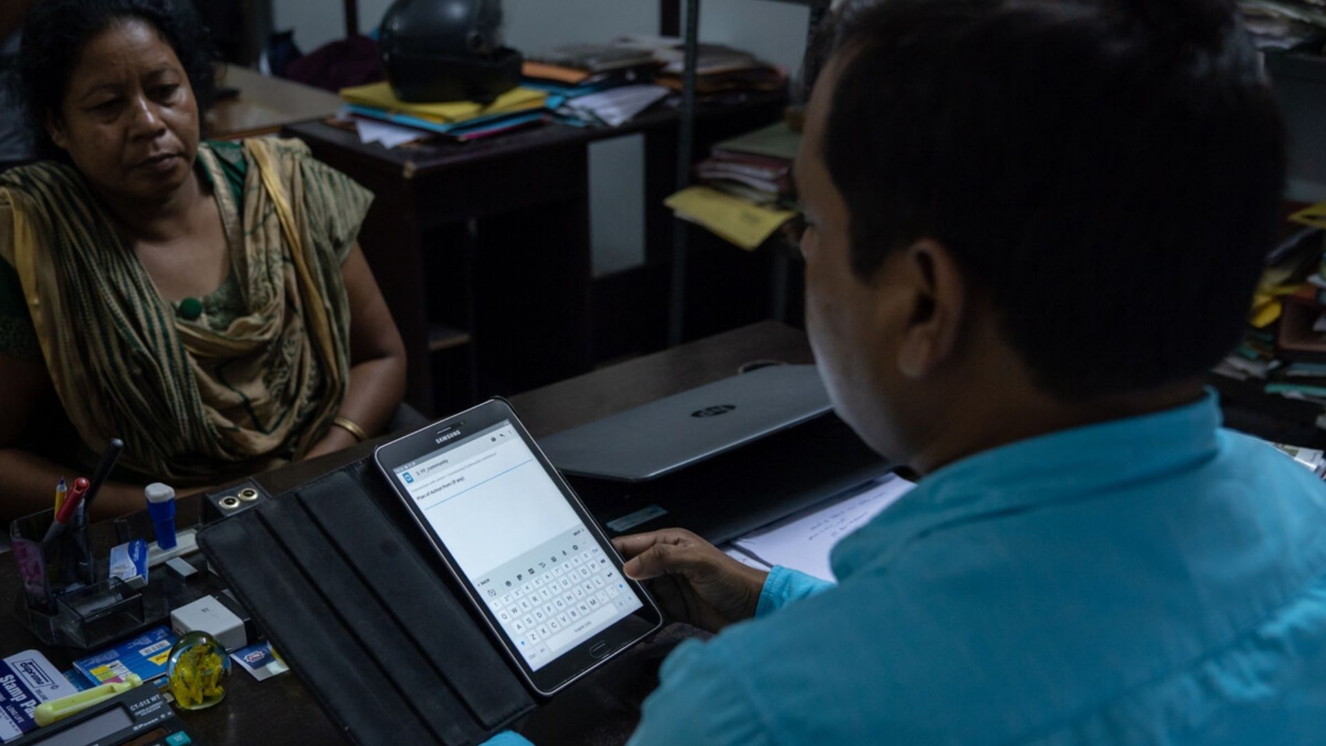 Preethi speaking to the district child protection officer on behalf of our partners, CINI