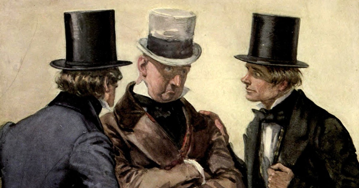 An illustration of three men from the novel David Copperfield