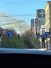 Smoke seen from a car on its way to help children in Ukraine