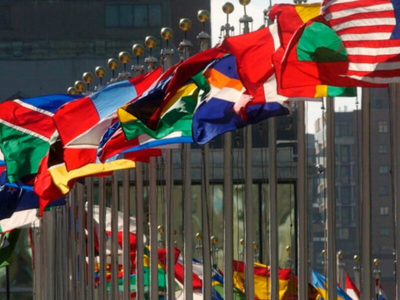 Flags outside the UN, where the Day of General Discussion 2021 took place