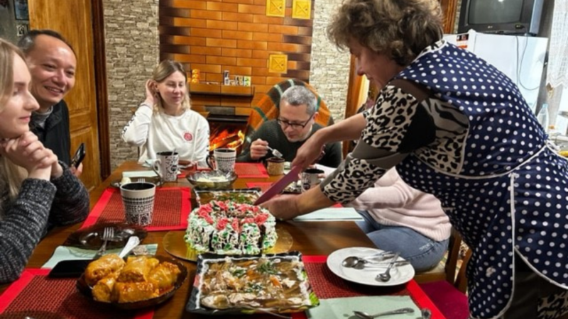 Maria serving dinner